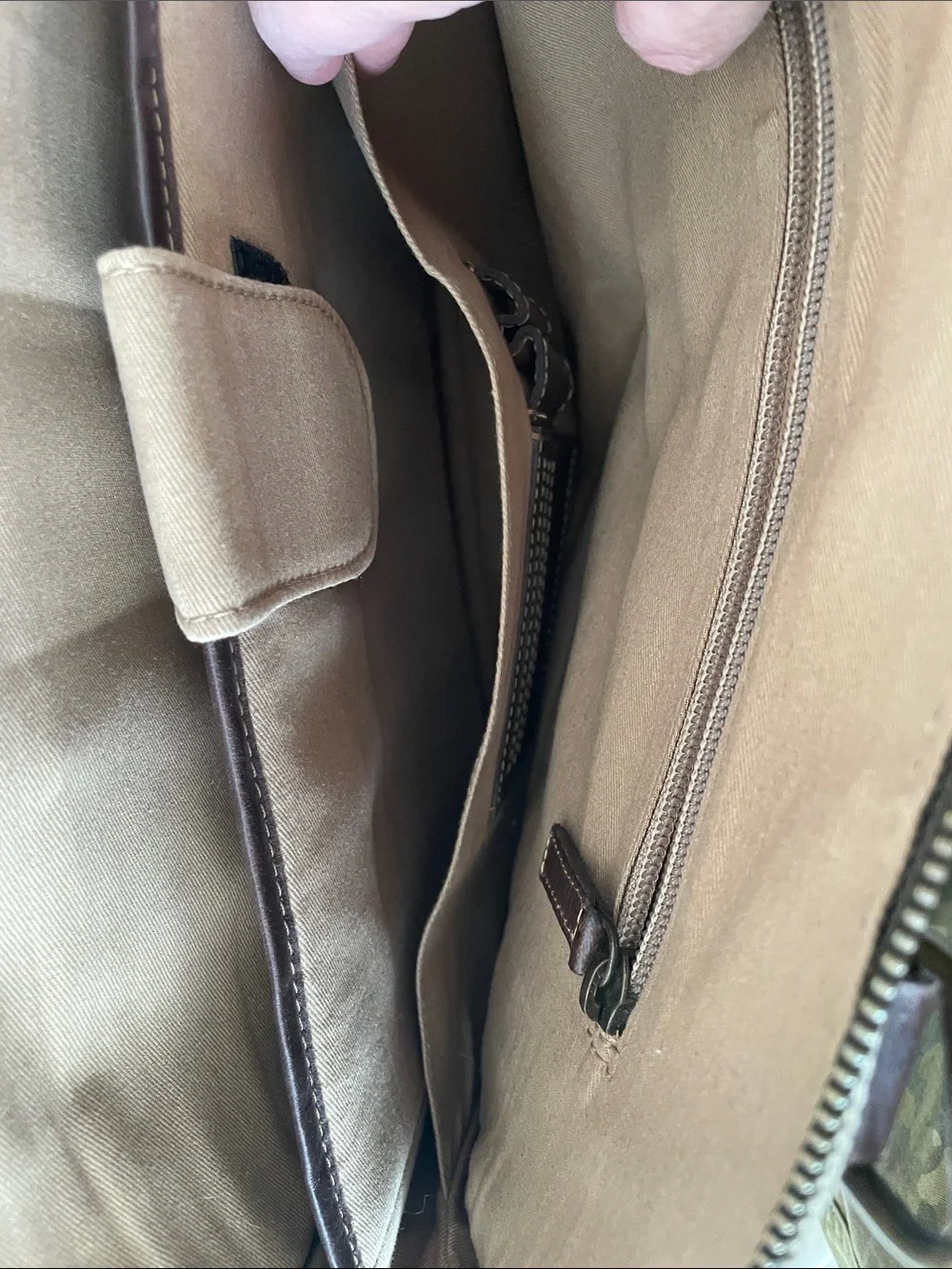 Geox Tan Canvas and Brown Leather Laptop Messenger Bag